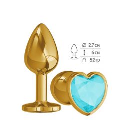 Анальная втулка Gold Small Heart с голубым кристаллом