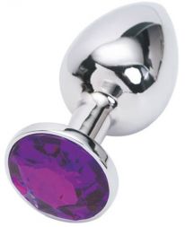 Анальная пробка Silver Small с фиолетовым кристаллом