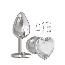 Анальная втулка Silver Small Heart с прозрачным кристаллом