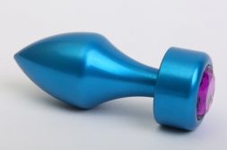 Конусная анальная пробка Blue Small с фиолетовым стразом