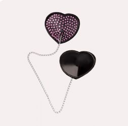 Черно-розовые пэстисы Erolanta Lingerie Collection в форме сердец со стразами и цепочкой