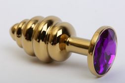 Фигурная анальная пробка Gold Medium с фиолетовым стразом