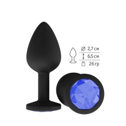 Анальная втулка Silicone Black Small с синим кристаллом