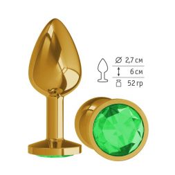 Анальная втулка Gold Small с зеленым кристаллом