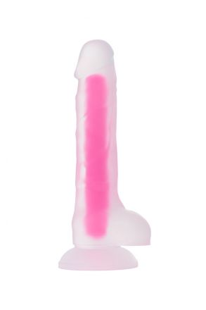 Прозрачно-розовый фаллоимитатор Штучки-Дрючки светящийся в темноте 20 см