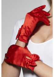 Красные атласные перчатки с бантиком