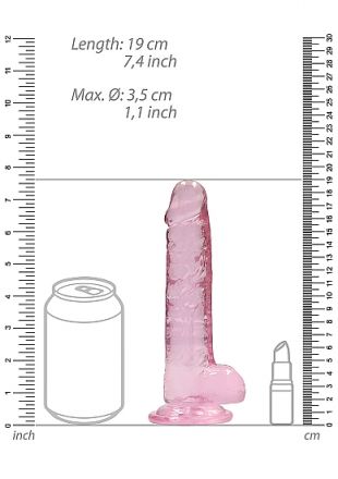 Розовый фаллоимитатор Realrock Crystal Clear 19 см