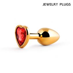 Малая золотая пробка с красным кристаллом в виде сердца Jewelry Plugs Anal
