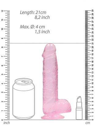 Розовый фаллоимитатор Realrock Crystal Clear 21 см