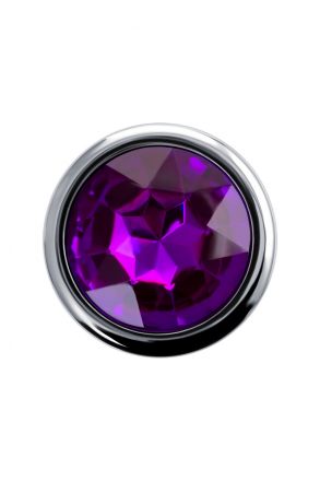 Анальная втулка Штучки-дрючки металлическая серебристая с фиолетовым кристаллом