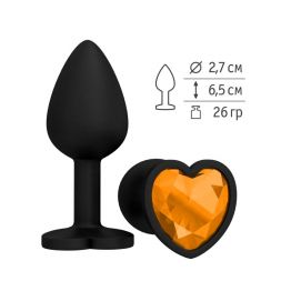 Анальная втулка Black Small Heart с оранжевым кристаллом